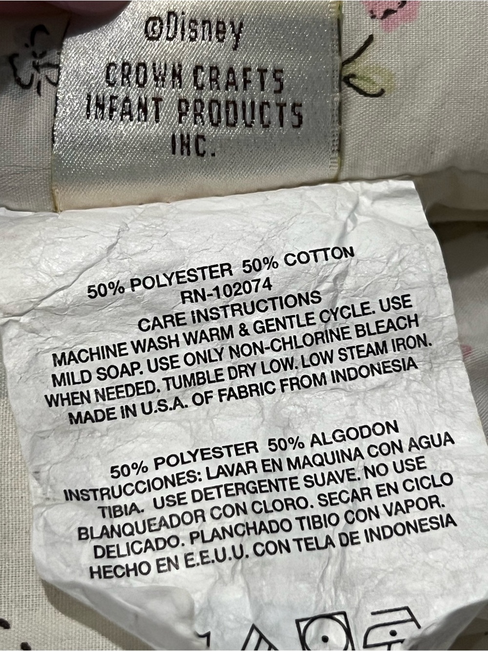 Vintage 1997 beige pink Disney Winnie The Pooh baby crib sheet & ruffled bumper - Picture 7 of 10